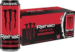 Monster Energy Rehab Strawberry Lemonade + Energy, Energy Drink, 15.5 Ounce (Pack of 15)