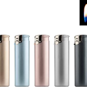 5 Lighters Metallic Matt Slim Line Lighter with Normal Flame Soft Flame Gas Refillable Flame Strength Adjustable Pastel Colours
