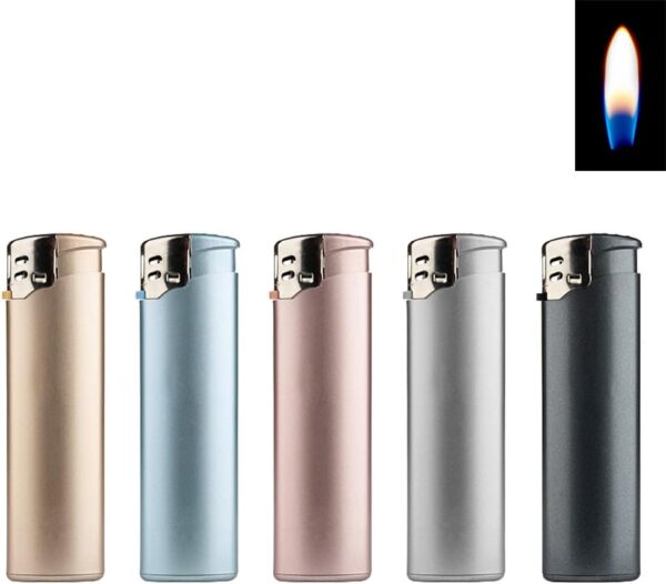 5 Lighters Metallic Matt Slim Line Lighter with Normal Flame Soft Flame Gas Refillable Flame Strength Adjustable Pastel Colours