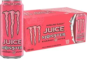 Monster Energy Juice Pipeline Punch, Energy + Juice, Energy Drink, 16 Ounce (Pack of 15)