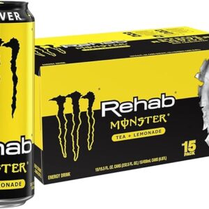 Monster Energy Rehab Tea + Lemonade + Energy, Energy Iced Tea, Energy Drink 15.5 Ounce (Pack of 15)