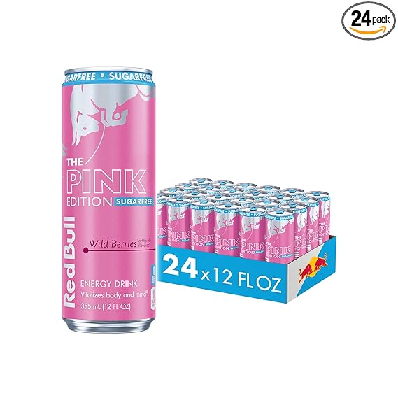 Red Bull Pink Edition Sugar Free Energy Drink, Wild Berries, 12 fl. z., Case of 24 cans, with 114mg Caffeine, Taurine & B Vitamins