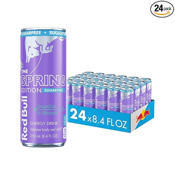 Red Bull Spring Edition Sugarfree Energy Drink, Grapefruit, 8.4 fl. oz., Case of 24 cans, with 80mg Caffeine, Taurine & B Vitamins